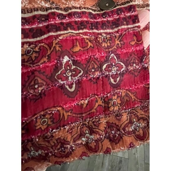 Retro Floral Jacket 10 Red Boho Striped Aztec Classic Chic Fuzzy Western 80s - Picture 4 of 12